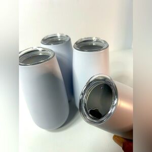 4 Pack Stemless Metal Champagne Tumblers. White. New! Cleaning Brushes Included